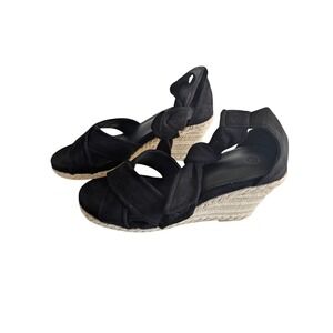 Wedge Sandals Espadrille Ankle Tie Up Black‎ Wedges Size 6.5